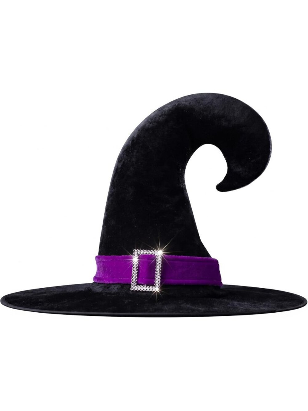 🎃Women's Black Halloween Velvet Witch Hat with Bright Purple Band and Buckle